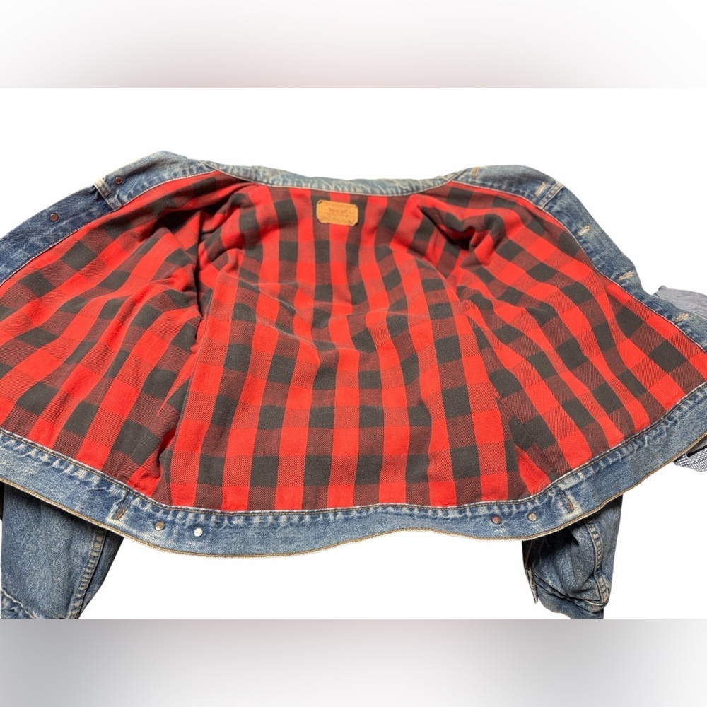 Levi’s‎ Men’s Denim Jacket XL Blue Plaid Lined Trucker Western Americana - Picture 6 of 11